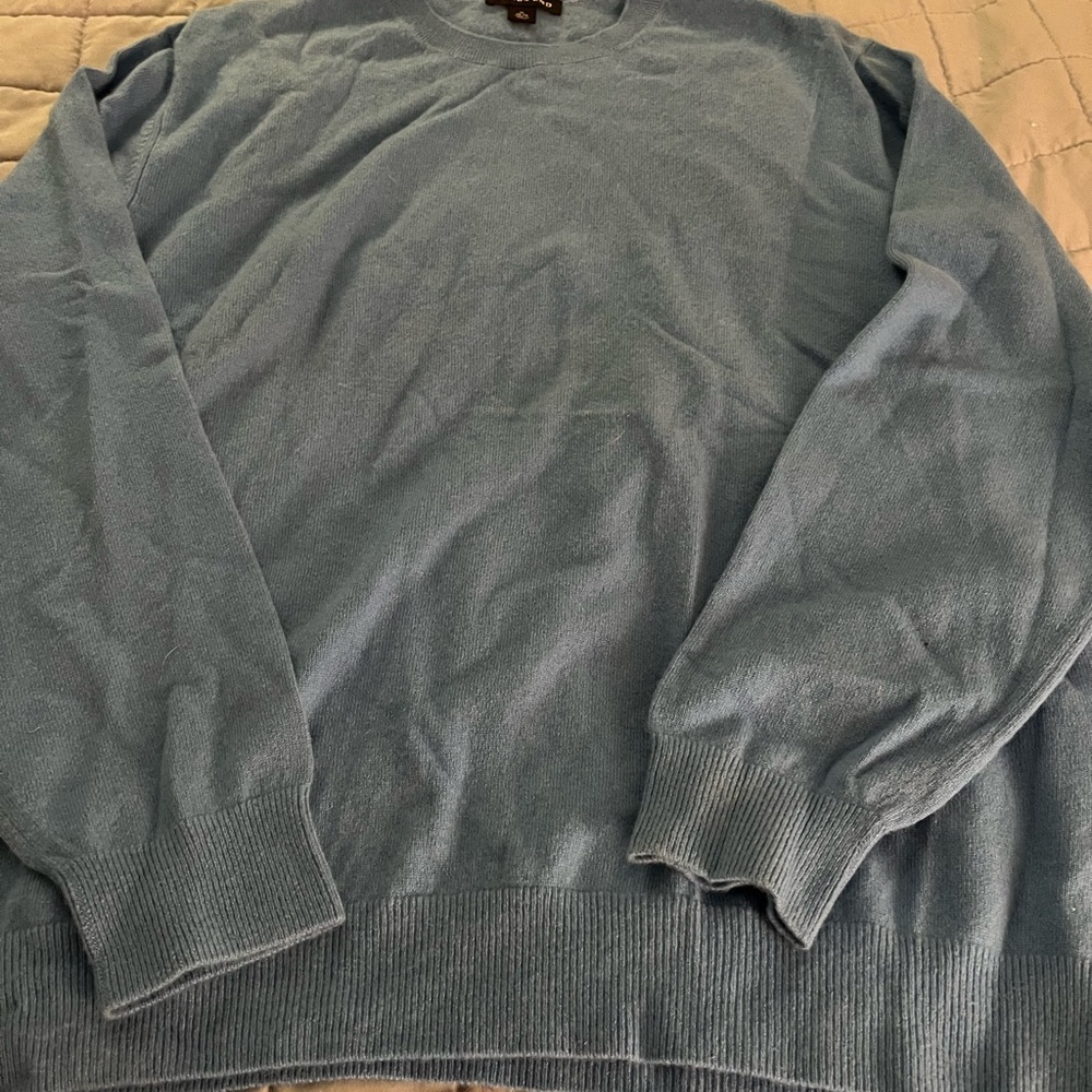 Lands' End Men's Light Blue Crewneck Sweater 100 Kashchmier Mens XL